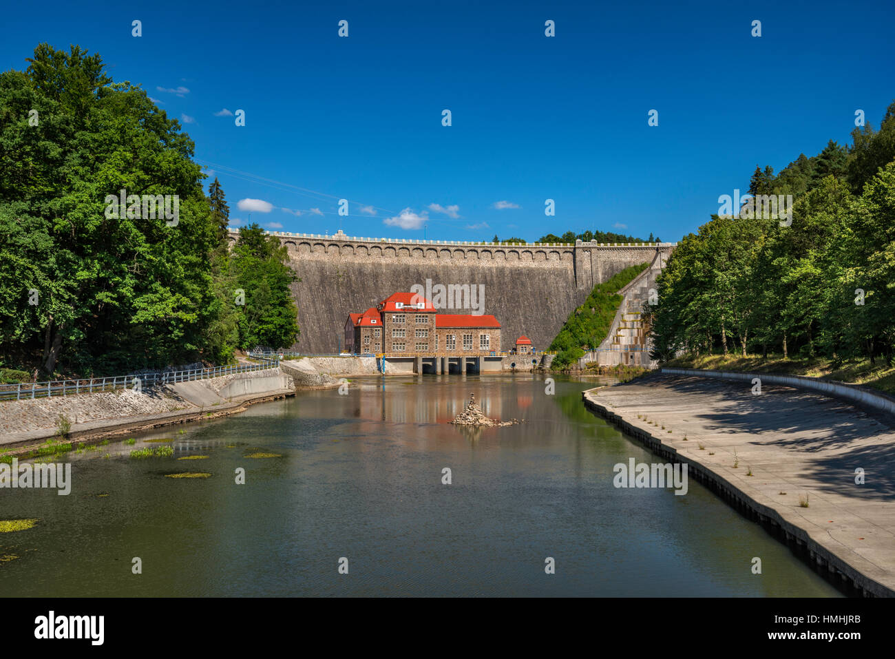 Pilchowice Damm und Kraftwerk, in der Nähe von 1912, Bobr Fluss, Dorf Pilchowice, Niederschlesien, Polen Stockfoto