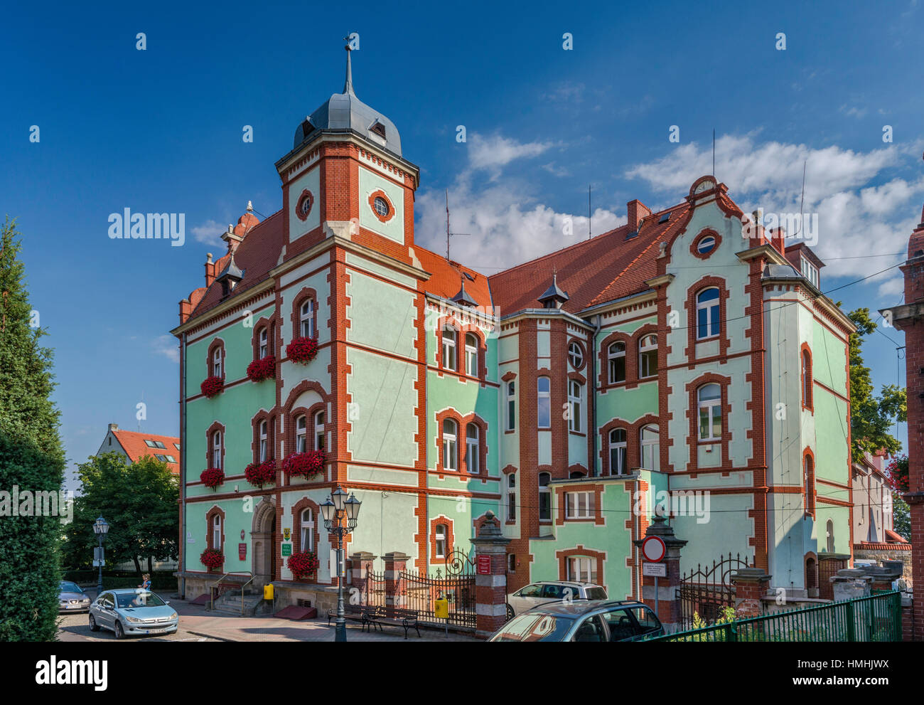 Rathaus, 1897, eklektischen Stil in Zlotoryja, Niederschlesien, Polen Stockfoto