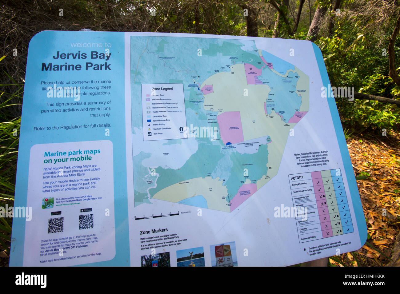 Landkarte-Zeichen der Jervis Bay marine Park auf der südlichen Küste von New South Wales, Australien Stockfoto
