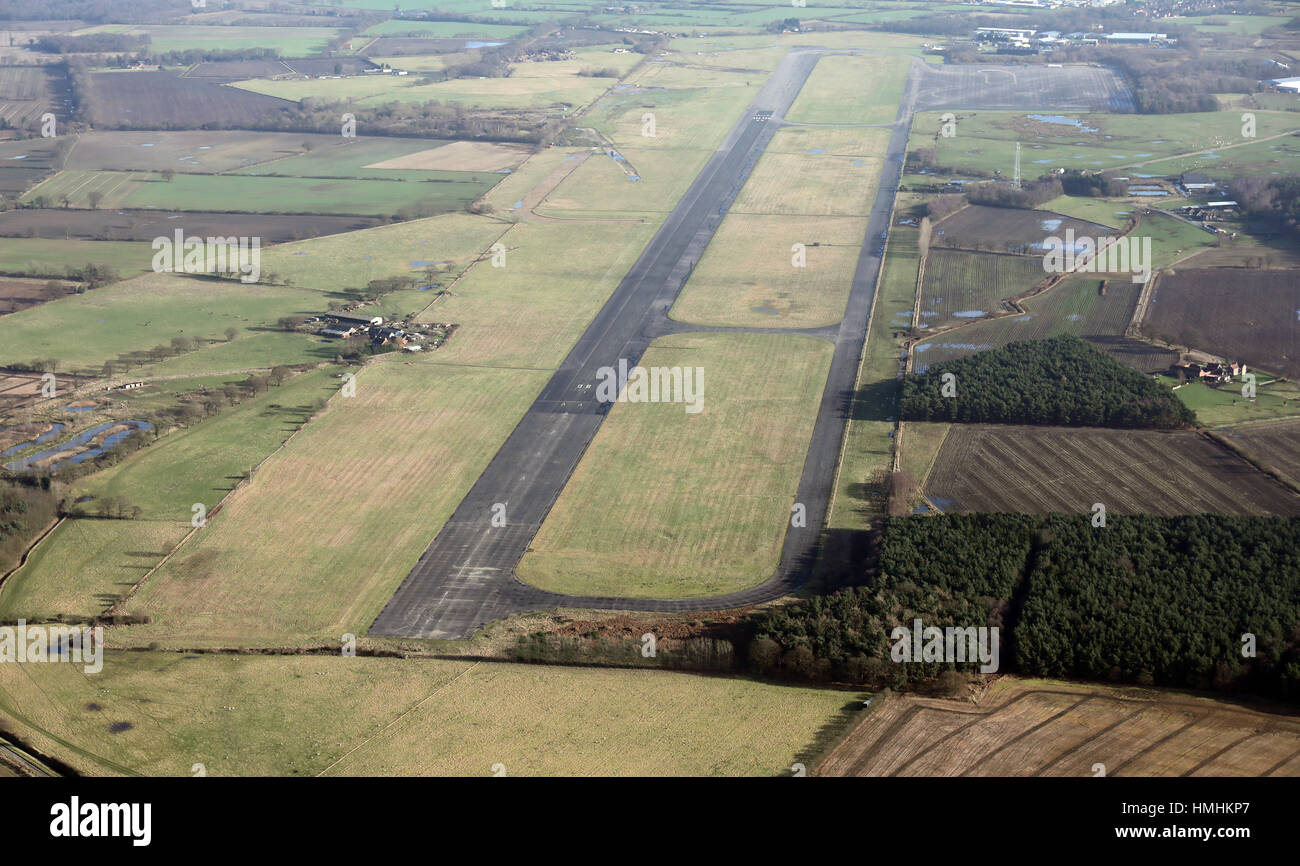 Luftaufnahme des zogen Flugplatz in Yorkshire, Vereinigtes Königreich, wo Richard Hammond einen schweren Autounfall hatte Stockfoto