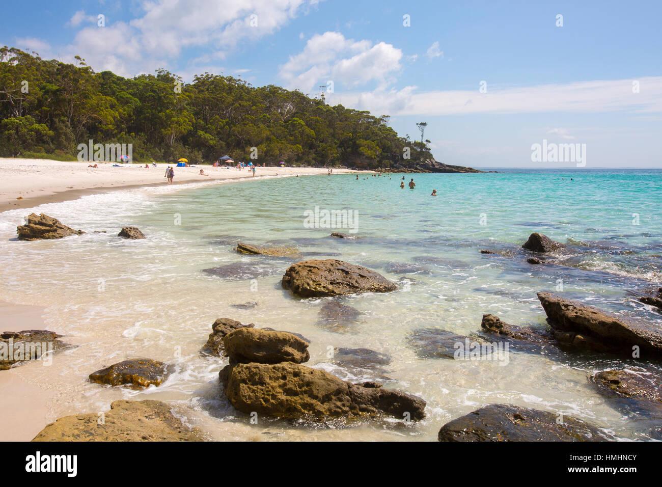 Greenfield-Strand mit weichem weißen Sand, Jervis Bay, im Sommer, New-South.Wales, Australien Stockfoto