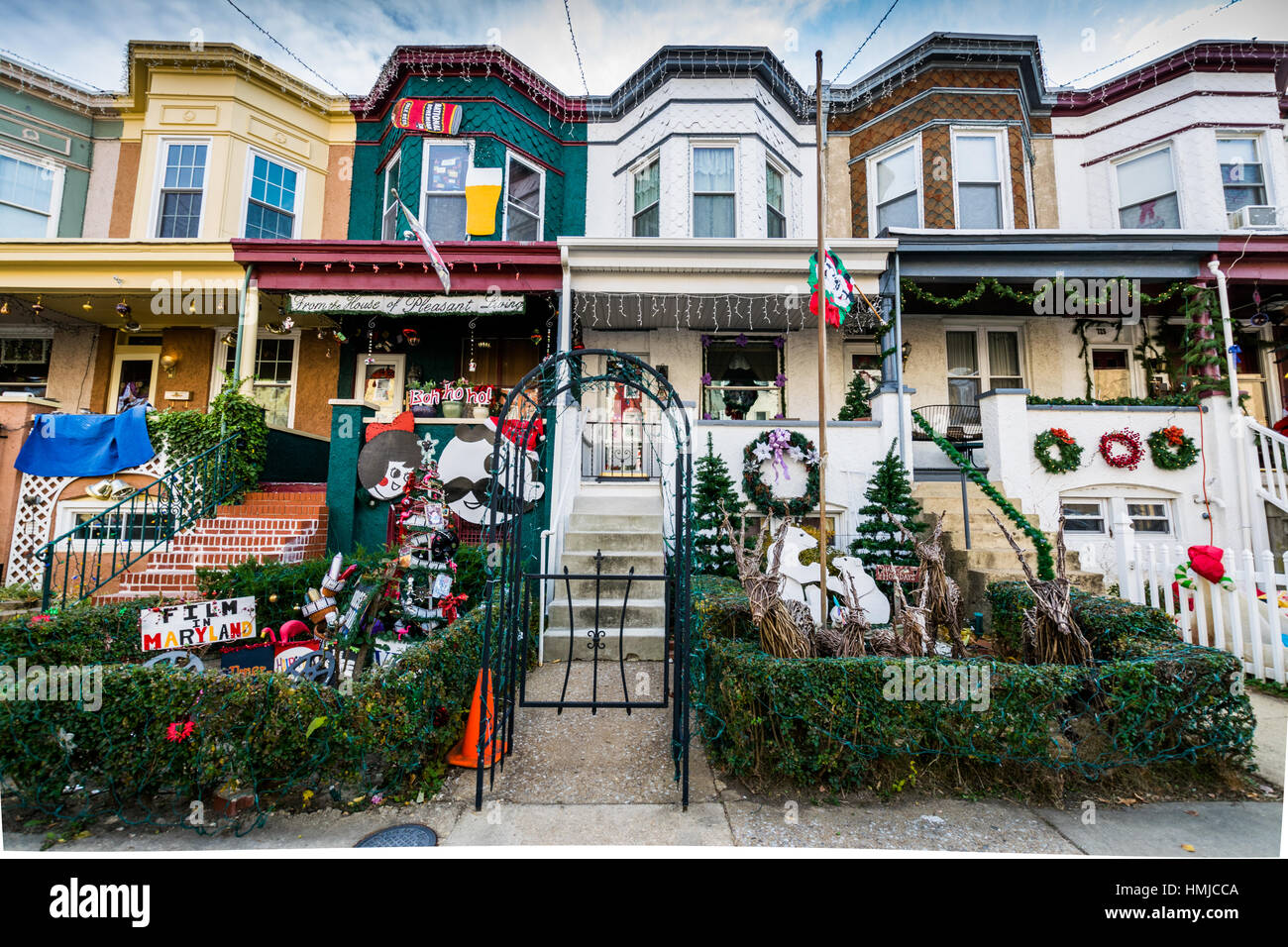 Weihnachtslichter und Dekoration in Hampden, Baltimore Maryland Stockfoto