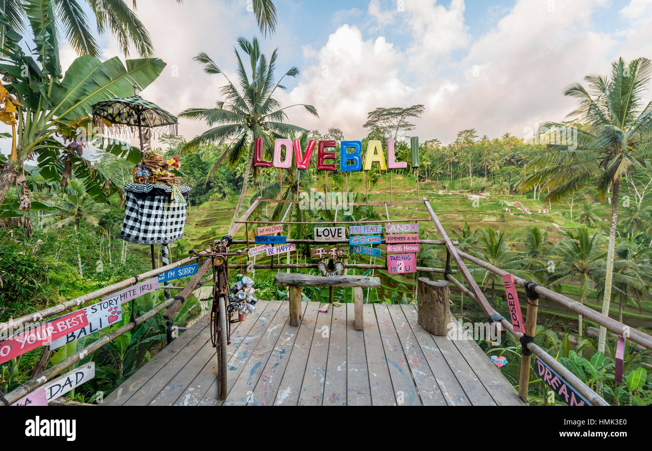 Schriftzug Liebe Bali, Penebel, Bali, Indonesien Stockfoto