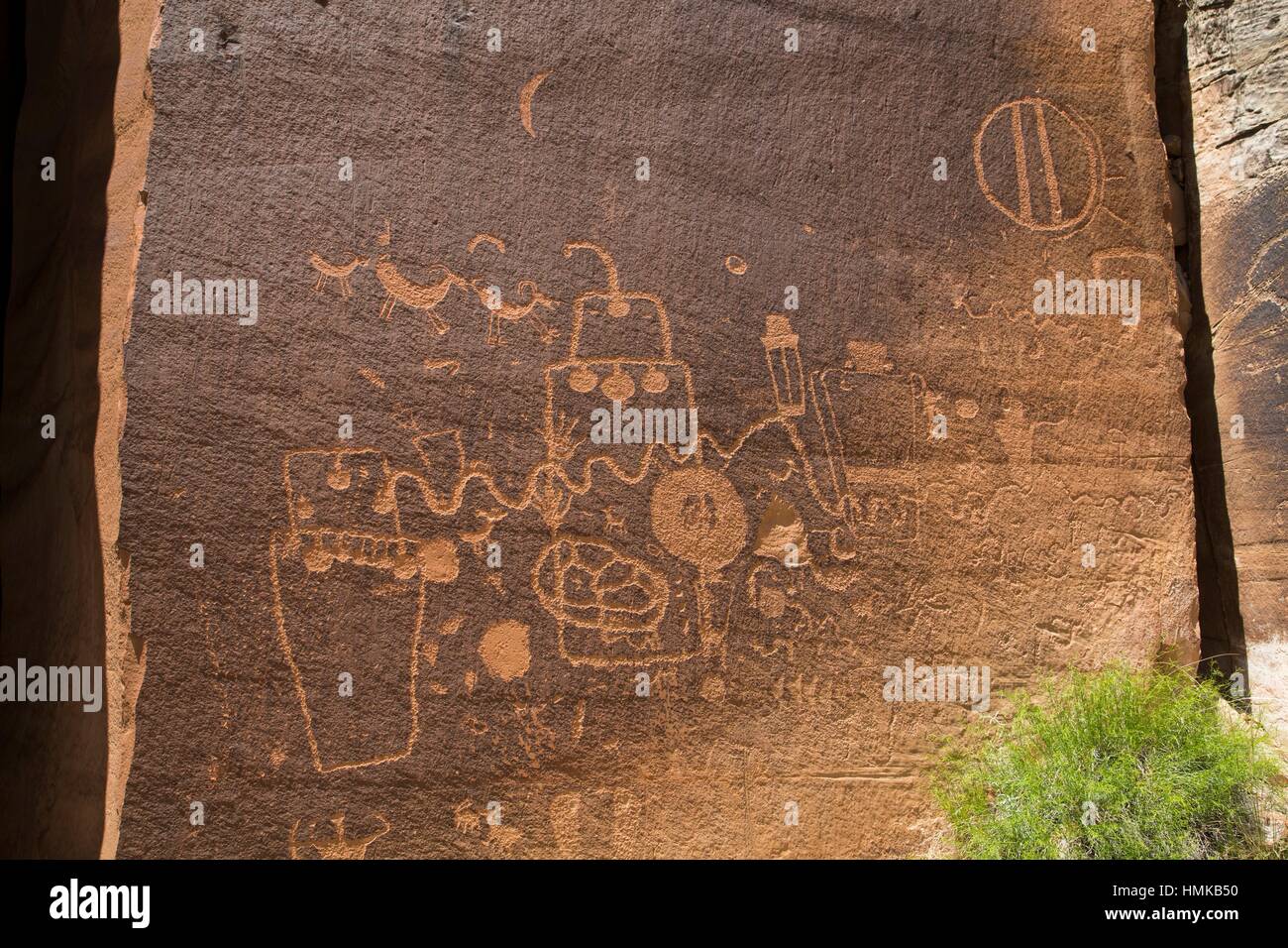 Petroglyphen, Barrier Canyon Style Indian Creek Korridor, in der Nähe von Monticello, Utah, USA Stockfoto