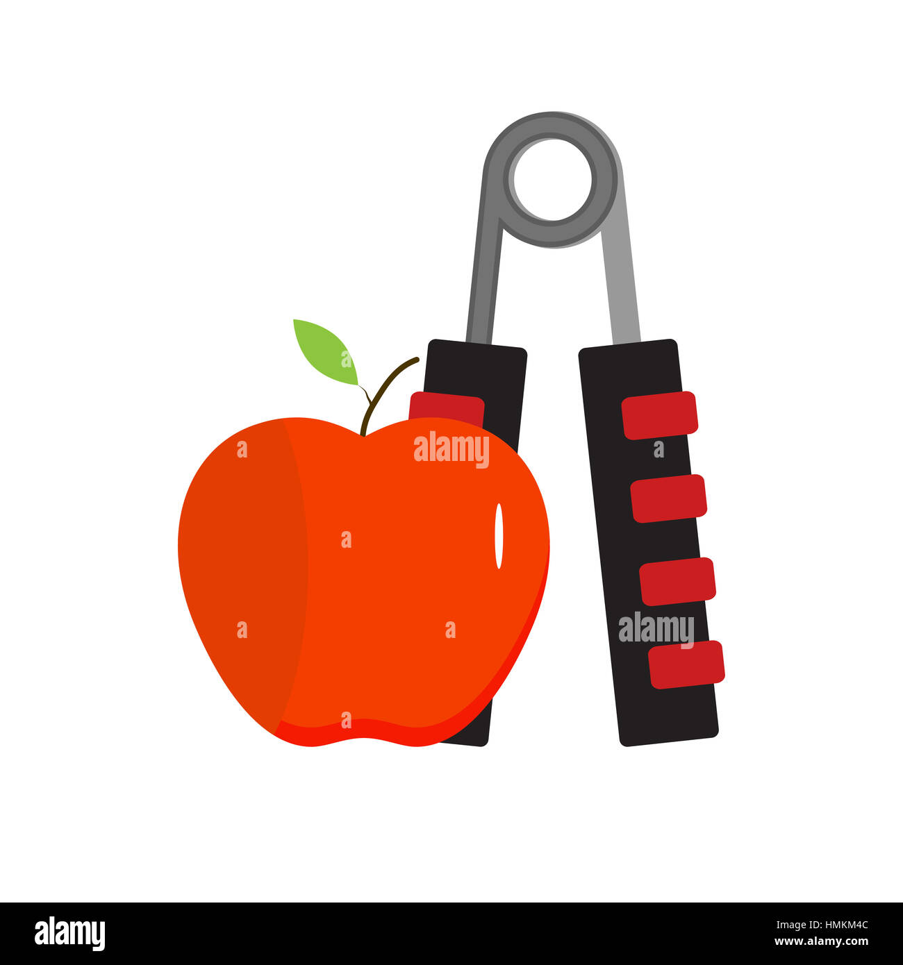 Expander und Apfel, gesunde Ernährung und Sport. Ausrüstung für Sport Übung, Vektor-illustration Stockfoto