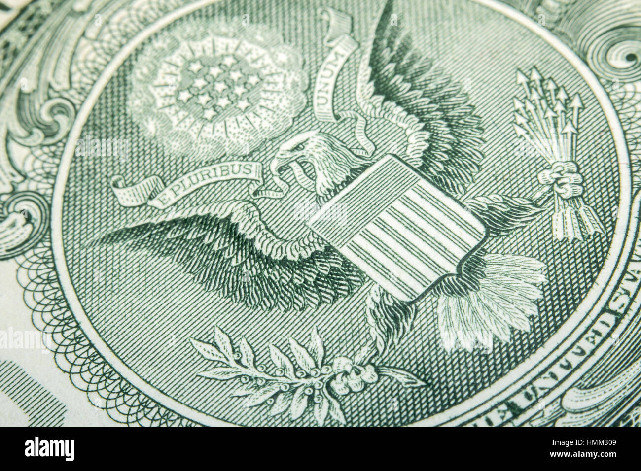 Makro Nahaufnahme amerikanischen Währung Dollar Bill Adler Stockfoto