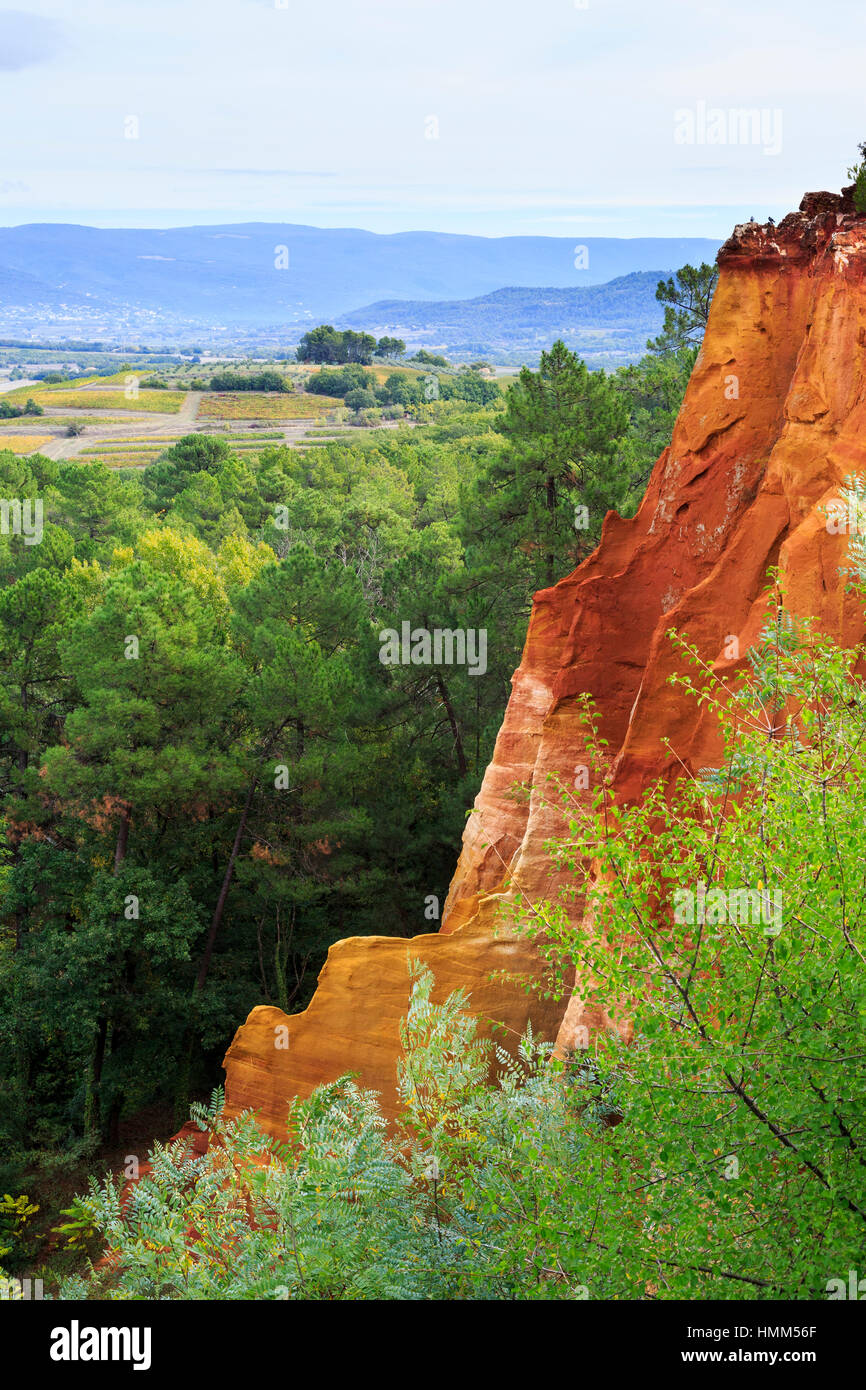 Die berühmten roten Ocker Ton Klippen von Rousillion, der Luberon, Provence, Frankreich Stockfoto