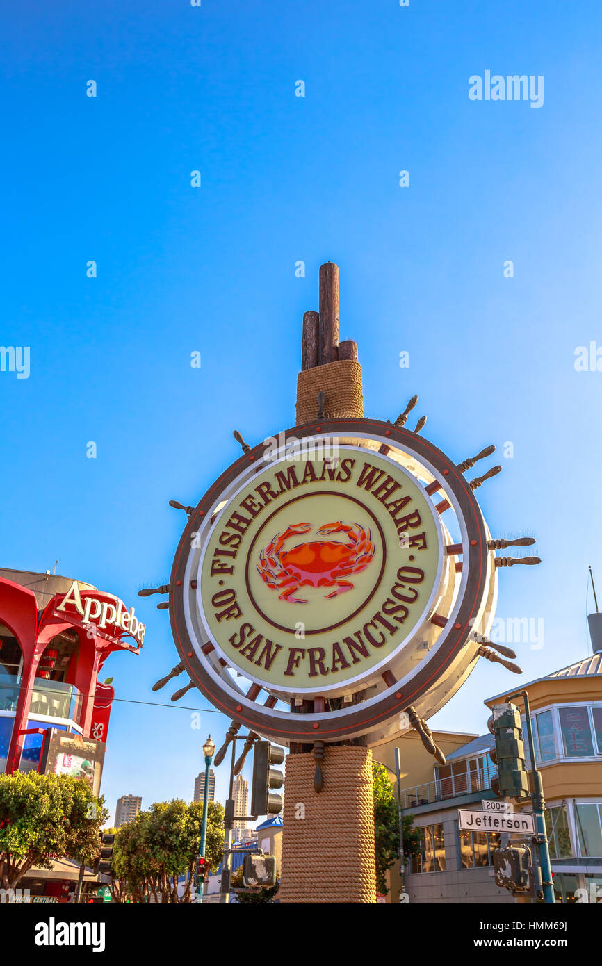 Fishermans Wharf Schild Stockfoto