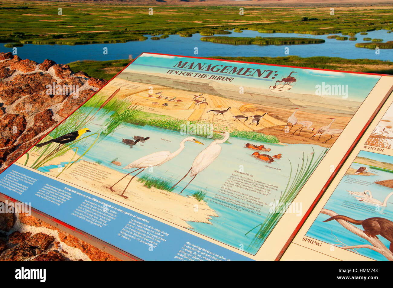 Interpretierende Board, Malheur National Wildlife Refuge, High Desert Discovery Scenic Byway, Oregon Stockfoto