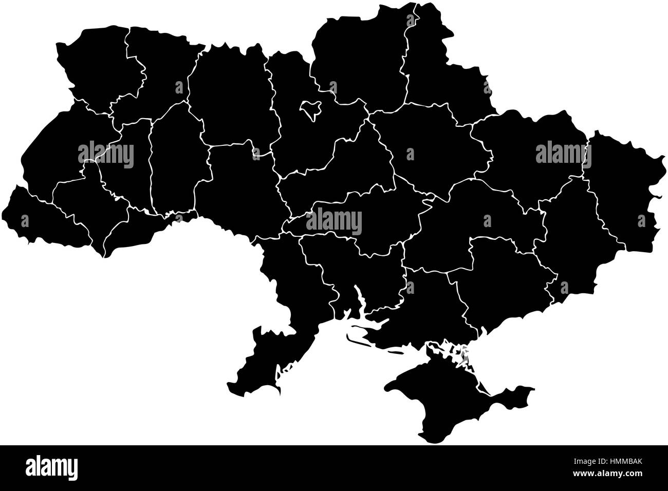 Karte der Ukraine Vektorgrafik auf weißem isoliert Hintergrund schwarz Stock Vektor