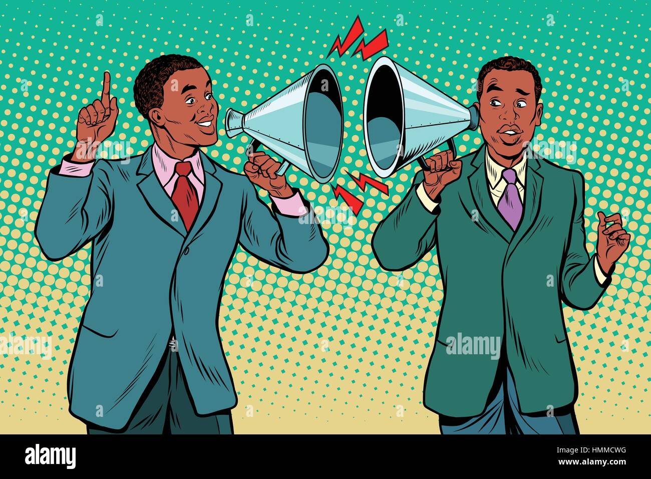 Jahrgang einen Dialog zwischen zwei Personen, Wahlkampf, Politik und Stock Vektor