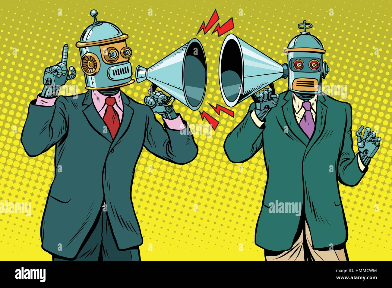 Jahrgang einen Dialog zwischen zwei Robotern Stock Vektor