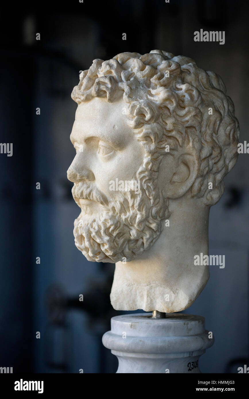 Rom. Italien. Porträt des römischen Kaisers Septimius Severus (145-211 AD), von der Via dei Fori Imperiali. Centrale Montemartini Museum. Stockfoto