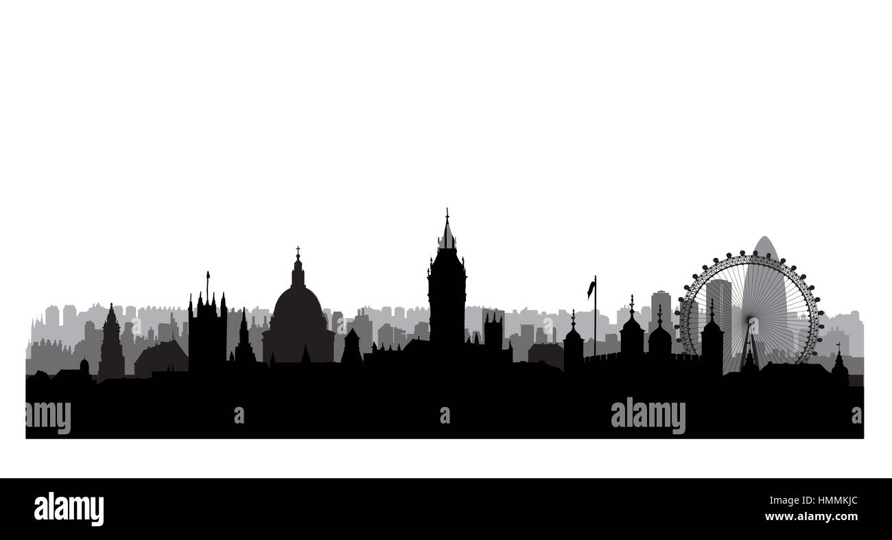 London City Gebäuden Silhouette. Englisch urbanen Landschaft. Londoner Stadtbild mit Sehenswürdigkeiten. Reisen ungebundene Königreich Skyline im Hintergrund Stock Vektor