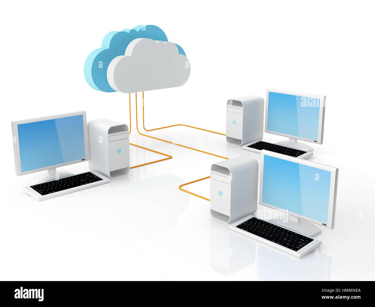 Desktop-pc mit dem Cloud-Server verbunden Stockfoto