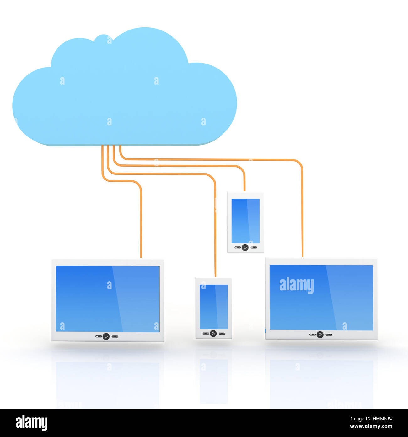 Tablet und Smartphone verbunden zum cloud-Server Hinweis: alle Geräte zu entwerfen und alle Schnittstelle Bildschirmgrafiken in diesem Bild werden entworfen, indem der Landesgesellschaften Stockfoto