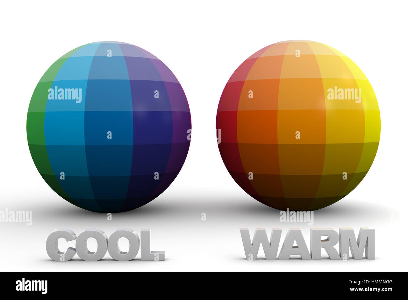 Didaktische Farbschema: Cool & warme Farben im 3D Bereich Stockfoto