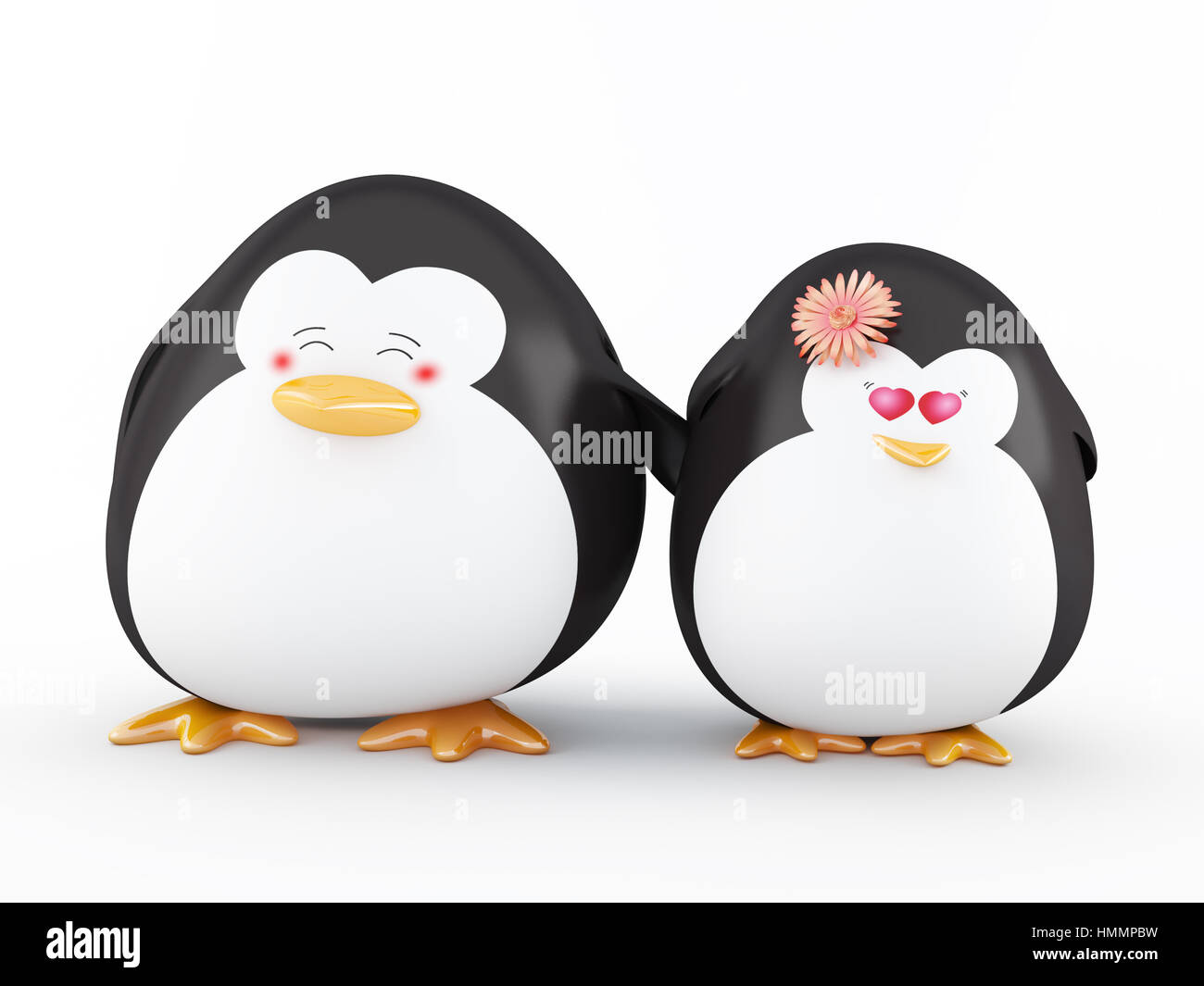 Pinguine in der Liebe, Isolated on White - 3D render Stockfotografie