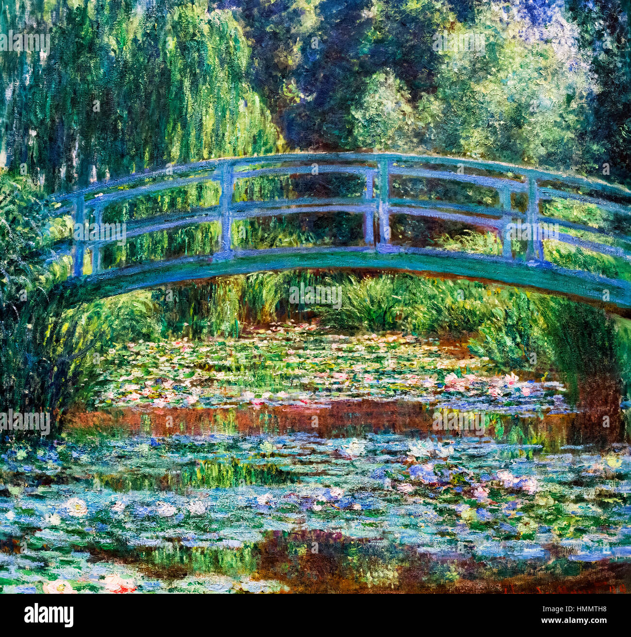 Monet. Gemälde mit dem Titel "The Japanese Footbridge and the Water-Lily Pool, Giverny" von Claude Monet, Öl auf Leinwand, 1899. Stockfoto
