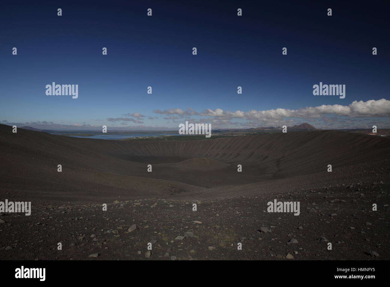 Ein Blick auf die Vulkankrater Hverfjall in Island Stockfoto