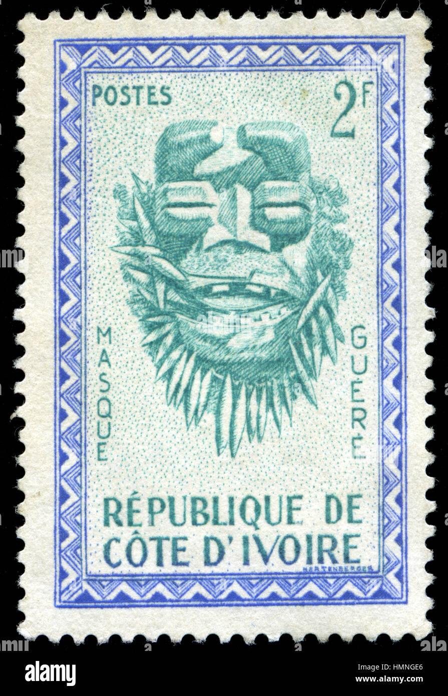 Poststempel Stempel aus der Elfenbeinküste in die Masken der Serie 1960 ausgestellt Stockfoto