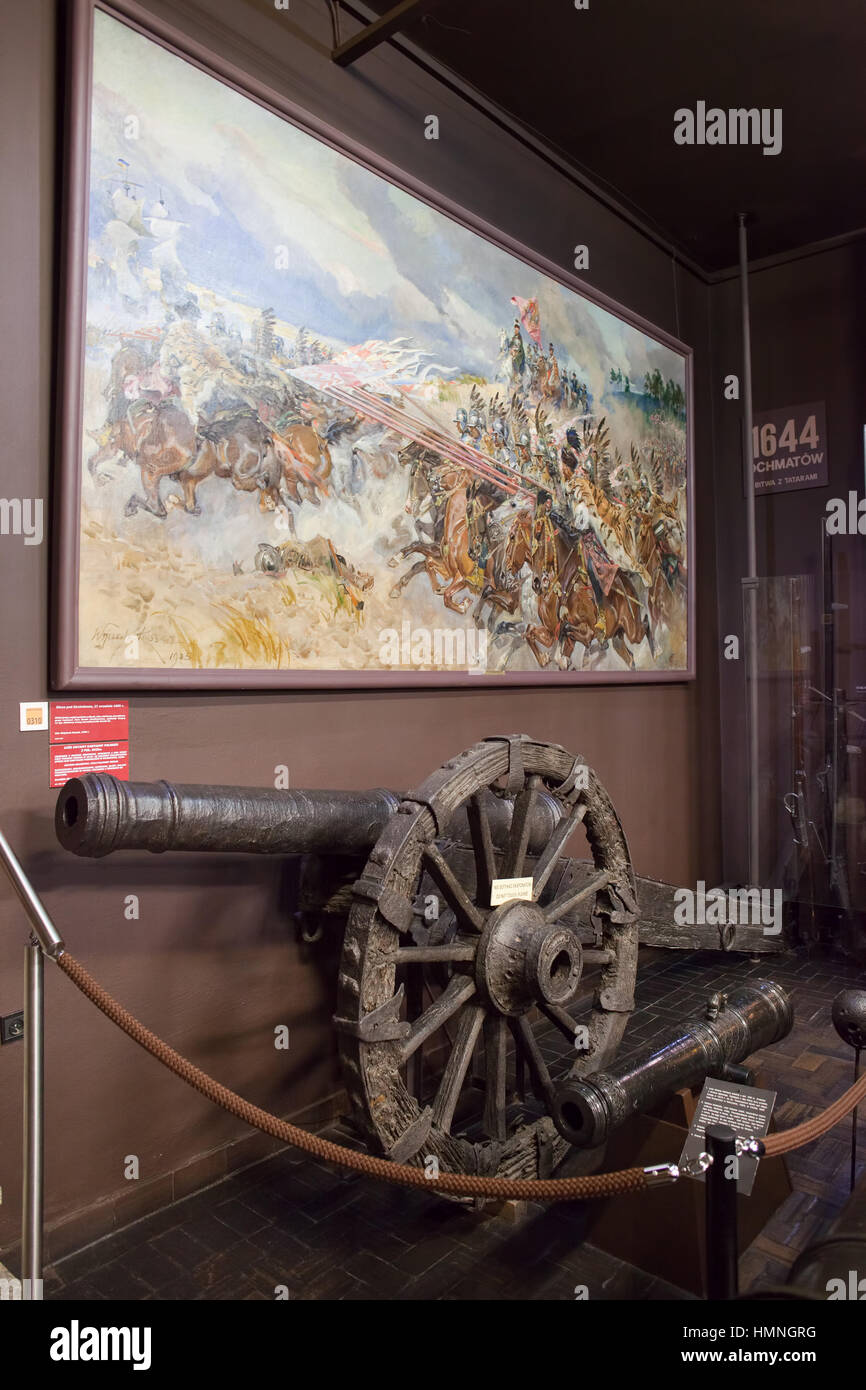 Schlacht von Siege Malerei und 17.Jahrhundert Kanone im polnischen Armee-Museum in Warschau, Polen, Europa Stockfoto