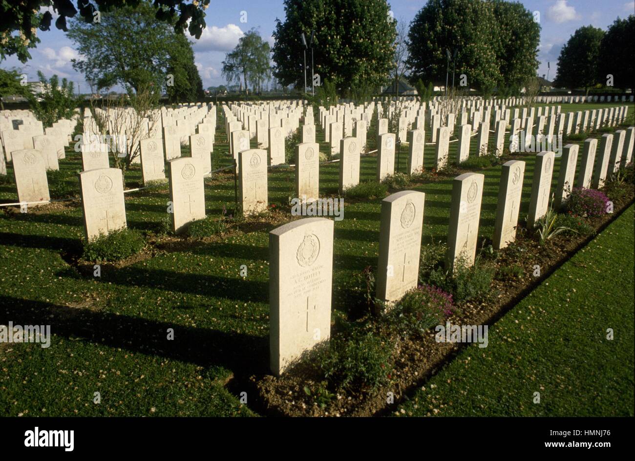Normandie (Frankreich), Seiten der Alliierten Landung der britischen Soldatenfriedhof in Bayeux - Normandia, Juni 1944 ich Luoghi Degli Sbarchi Alleati del Giugno 1944, Cimitero Militare di Colleville USA S.Mer Stockfoto