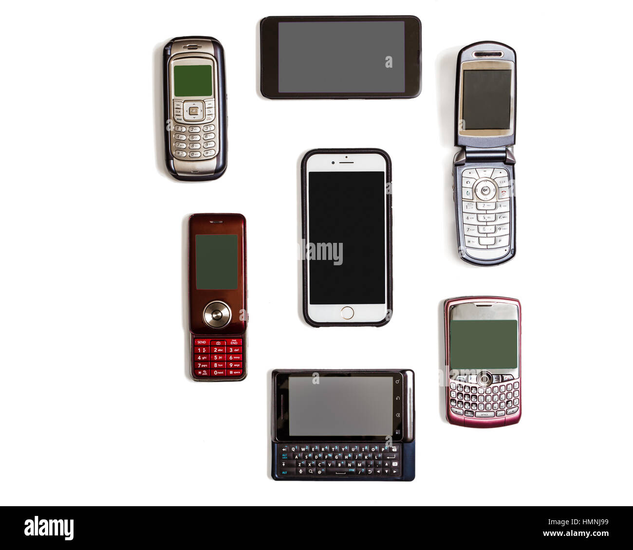 Vielzahl von kein Name mobile Handy aus verschiedenen Jahren Stockfoto