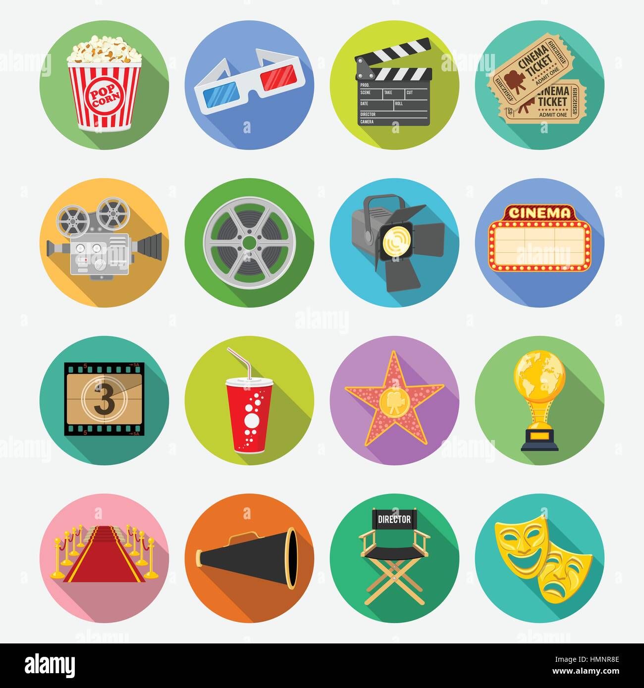 Kino flach Icons Set Stock Vektor