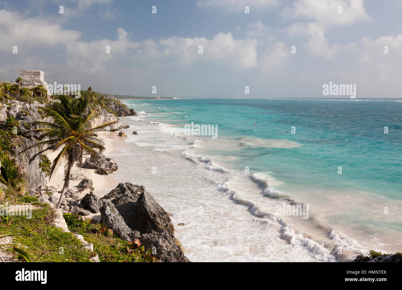 Strand im Tulum Nationalpark, Tulum Maya Ruinen, Yucatan Halbinsel, mexikanischer Staat Quintana Roo, Mexiko Stockfoto