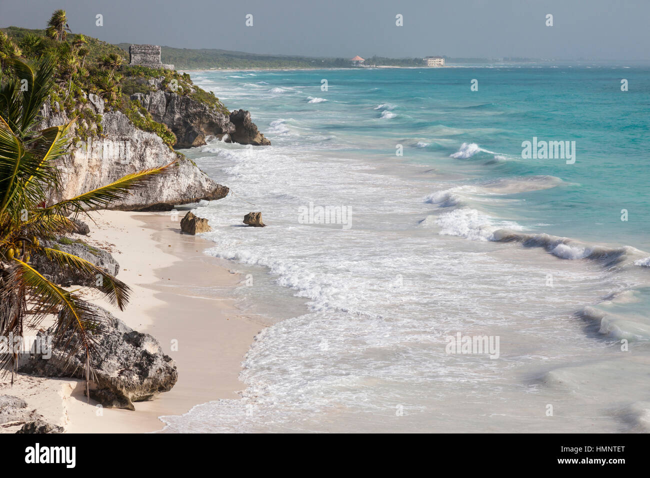 Strand im Tulum National Park, Tulum, Yucatan-Halbinsel, mexikanischer Staat Quintana Roo, Mexiko Stockfoto