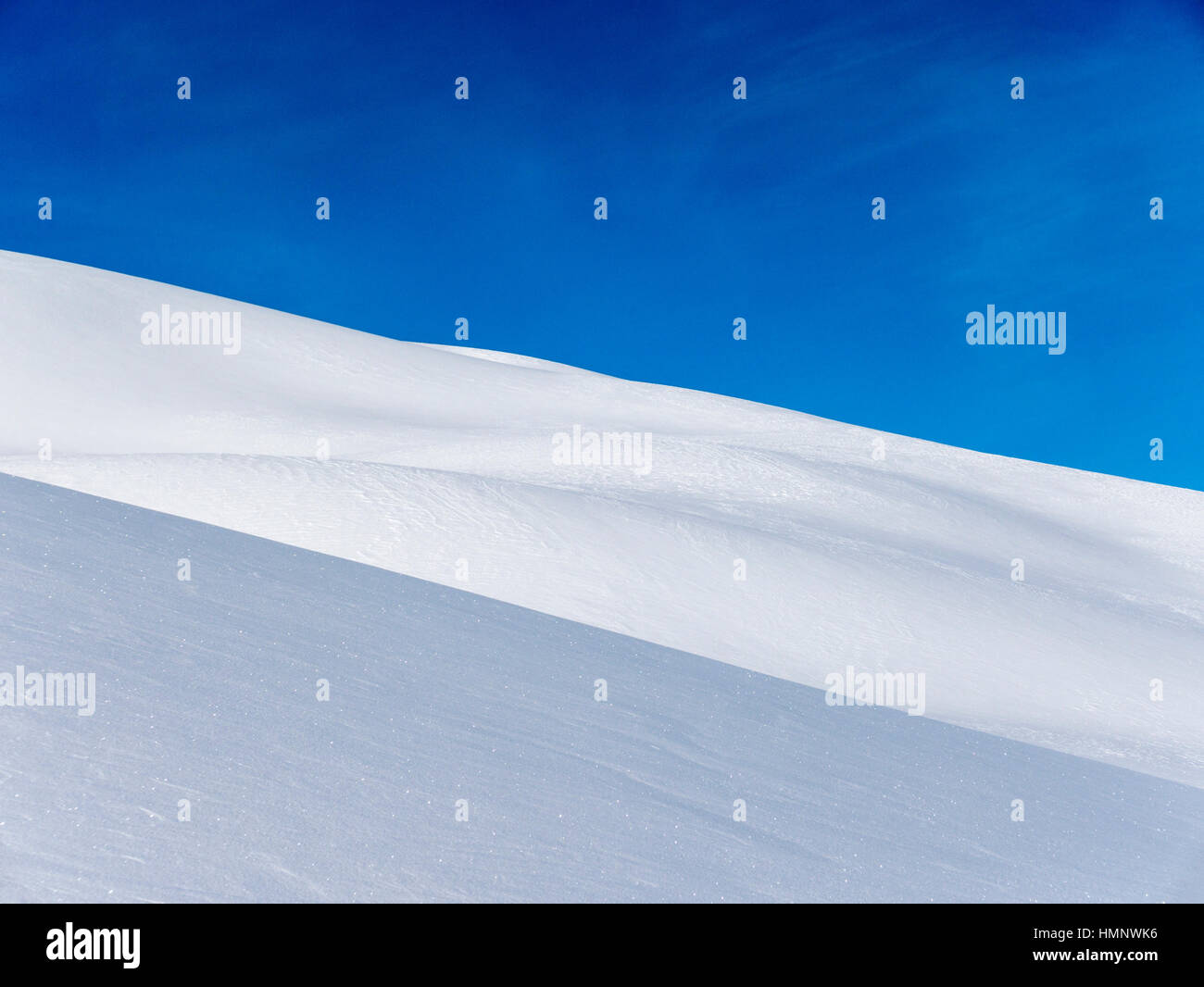 Nahaufnahme Detail von Mustern im frischen Pulverschnee; Esplanade-Bereich; Selkirk Mountains; Britisch-Kolumbien; Kanada Stockfoto