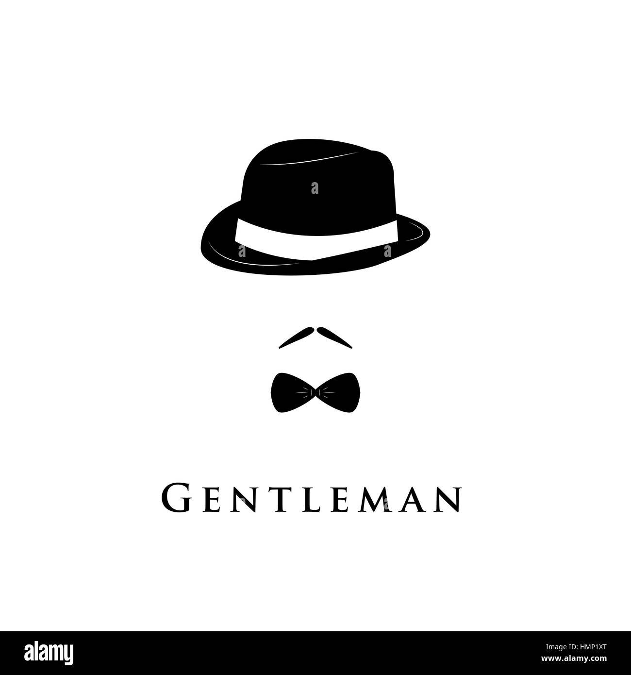 Gentleman auf weißem Hintergrund. Hut, Schnurrbart und Fliege. Stock Vektor