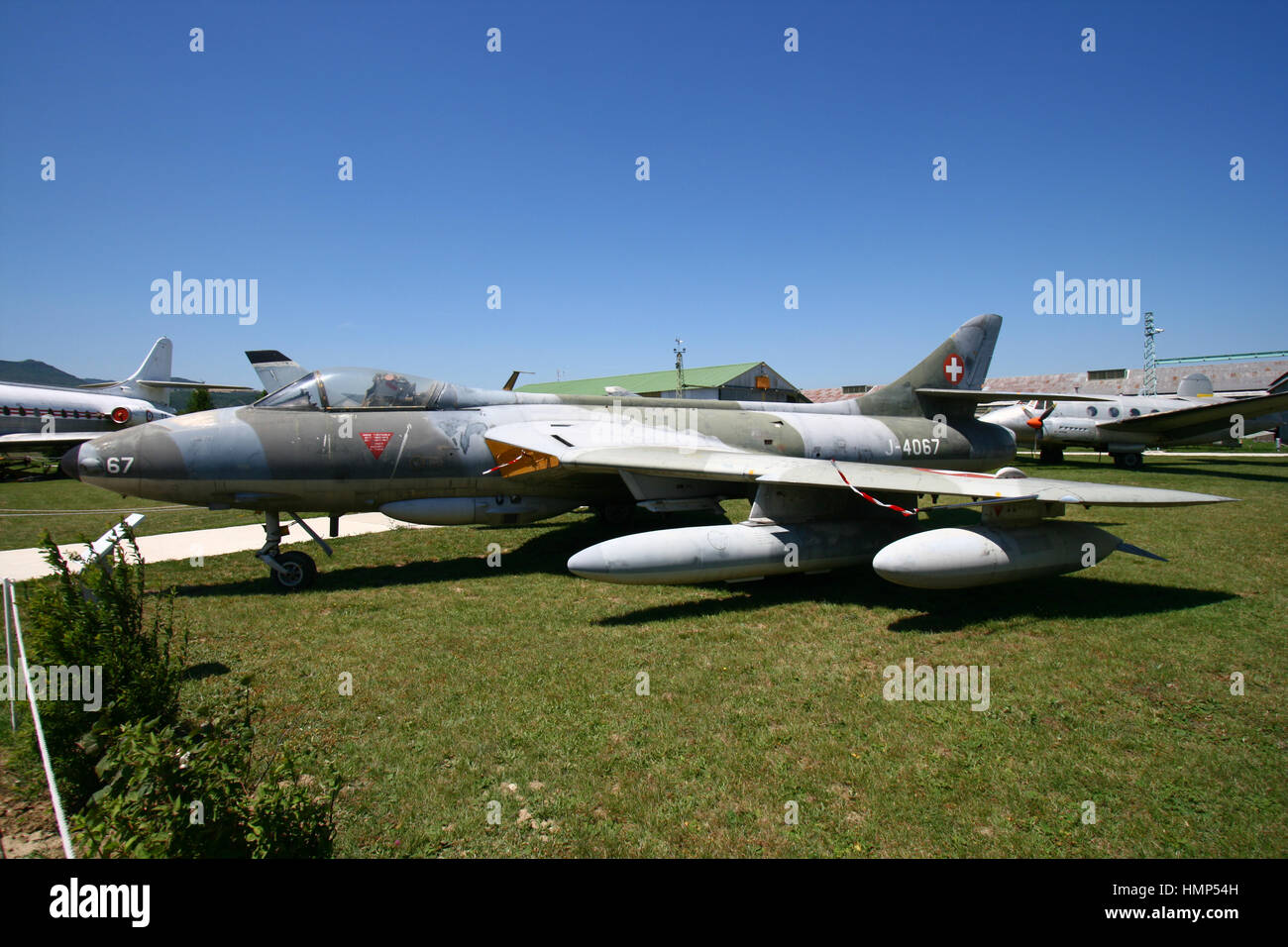 Die Schweizer Luftwaffe Hawker Hunter ist zu sehen Stockfoto