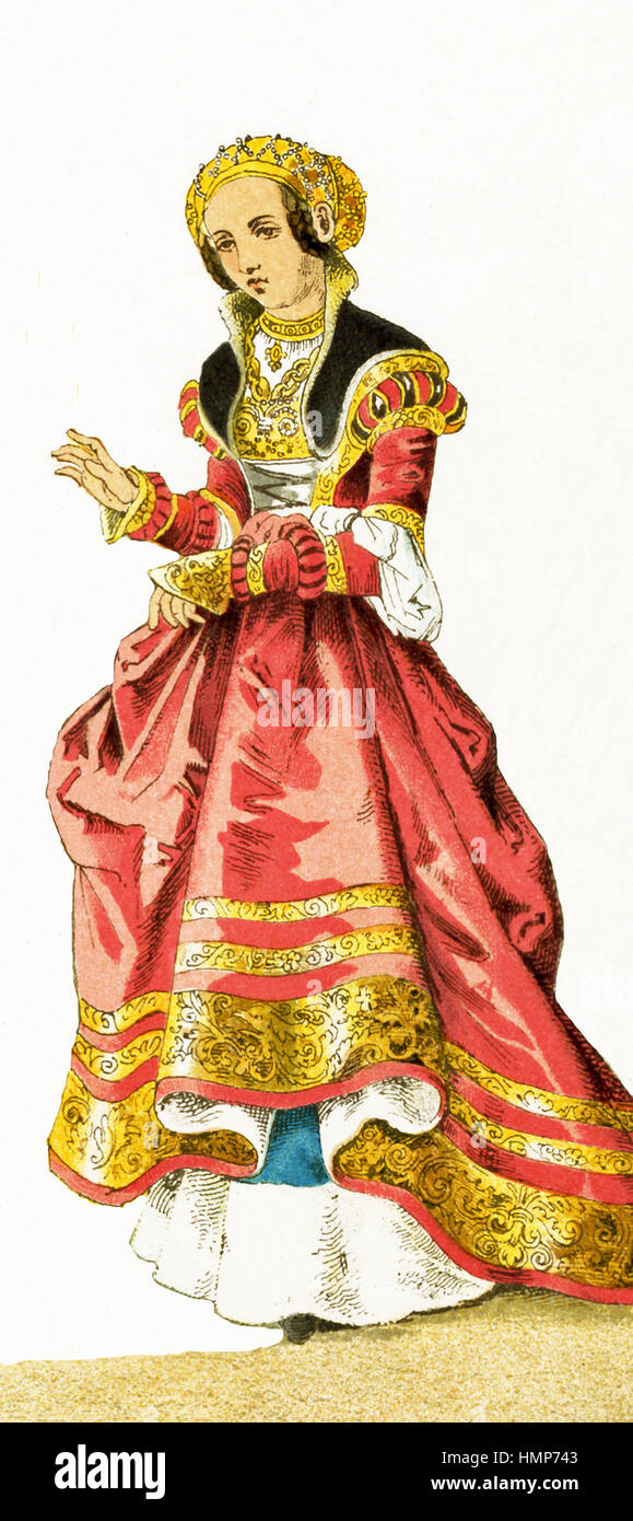 Die hier dargestellte Frau ist ein deutscher, 1500-1550 stammt. Die Abbildung stammt bis 1882. Stockfoto