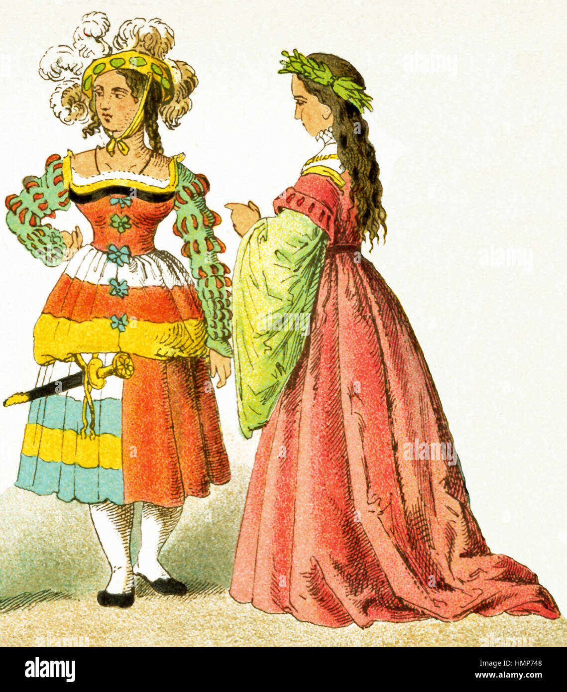 Die Frauen, die hier vertreten sind deutsche, die um 1500-1550 bis heute. Die Abbildung stammt bis 1882. Stockfoto