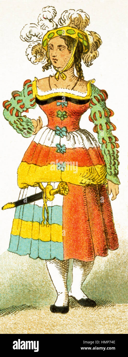 Die hier dargestellte Frau ist ein deutscher, 1500-1550 stammt. Die Abbildung stammt bis 1882. Stockfoto
