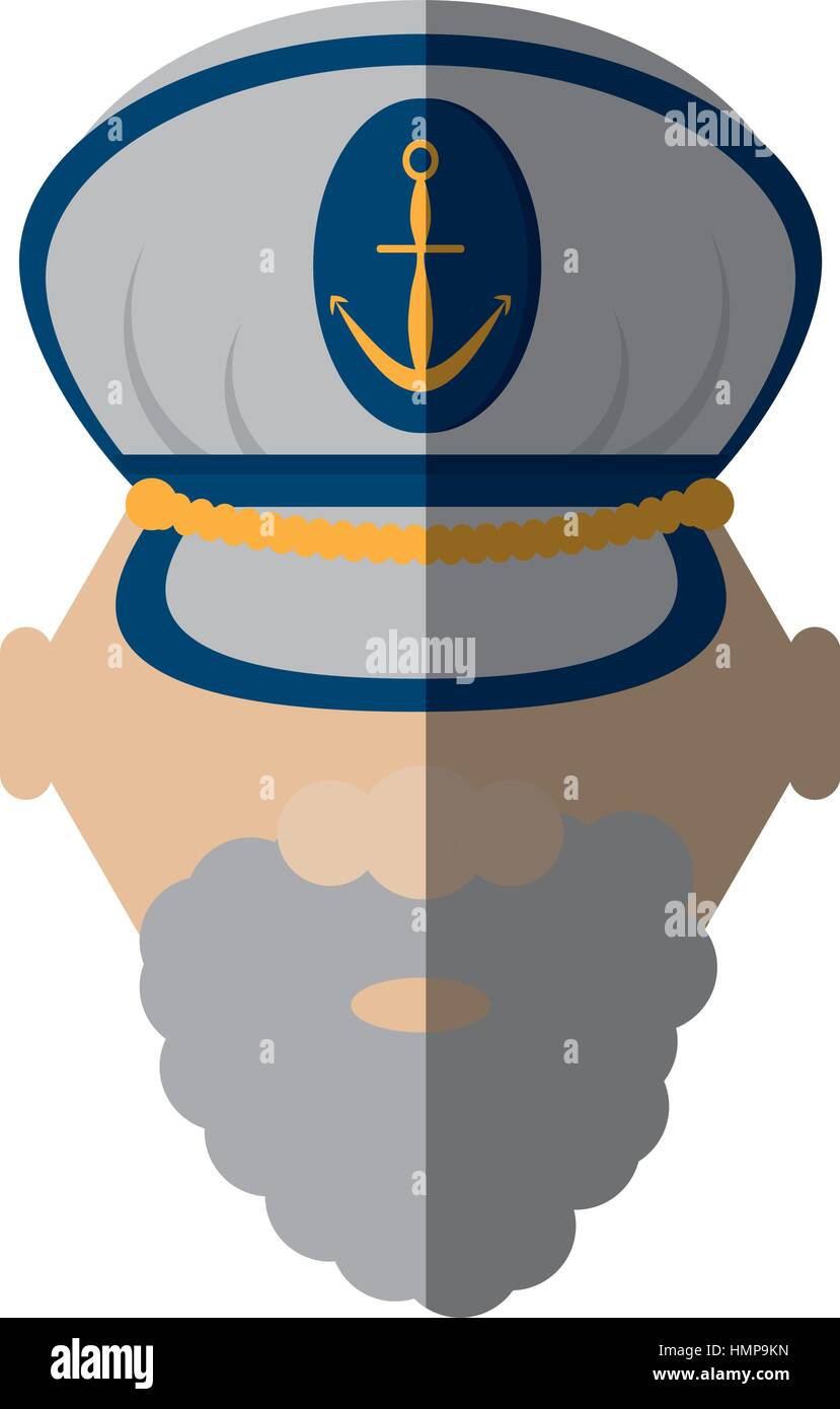 Gesicht Bart Kapitän Cap Anker Boot Schatten Vektor Illustration Eps 10 Stock Vektor