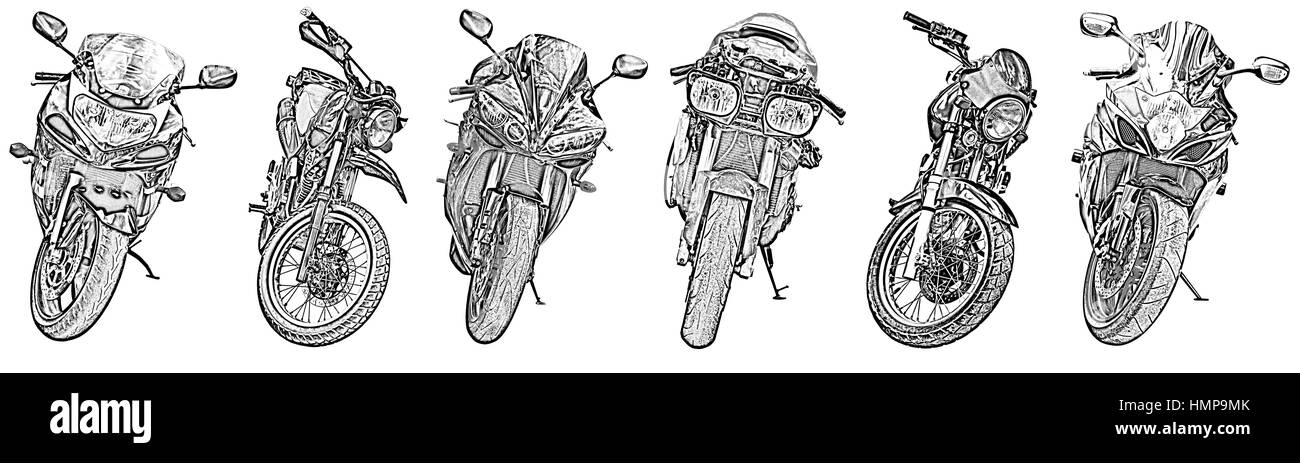 Motorrad-Zeichnung auf weiß Stockfoto