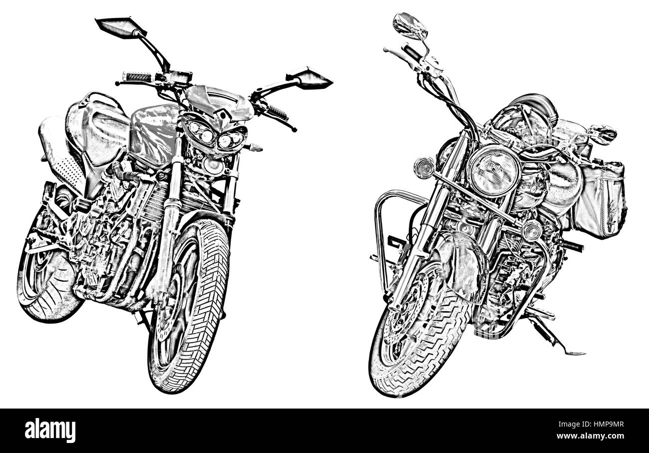 Motorrad-Zeichnung auf weiß Stockfoto