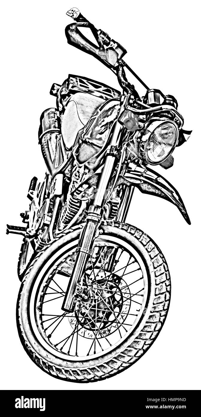 Motorrad-Zeichnung auf weiß Stockfoto