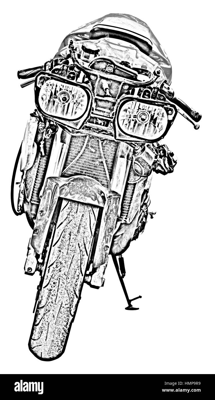 Motorrad-Zeichnung auf weiß Stockfotografie - Alamy