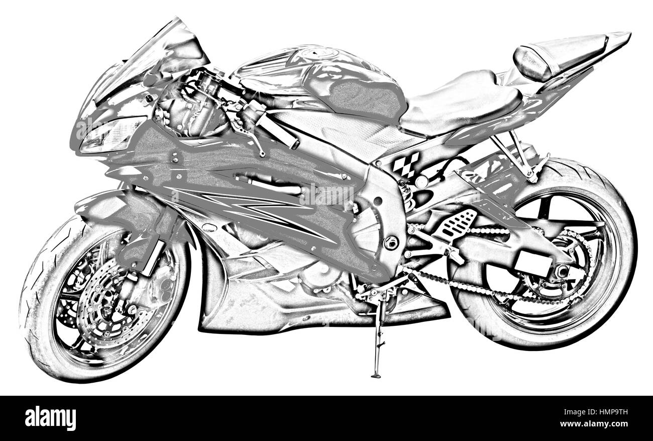 Motorrad-Zeichnung auf weiß Stockfoto