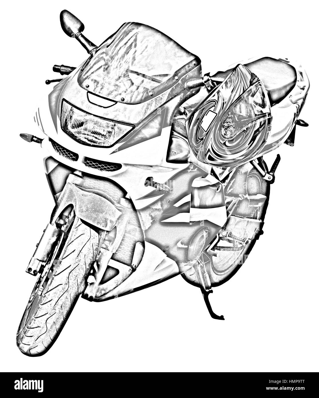 Motorrad-Zeichnung auf weiß Stockfoto