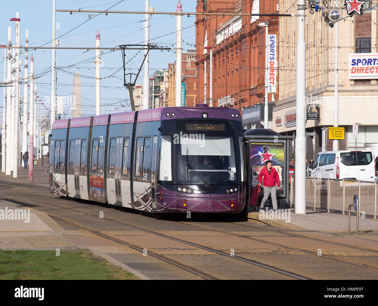 Blackpool Straßenbahn Promenade Stockfoto