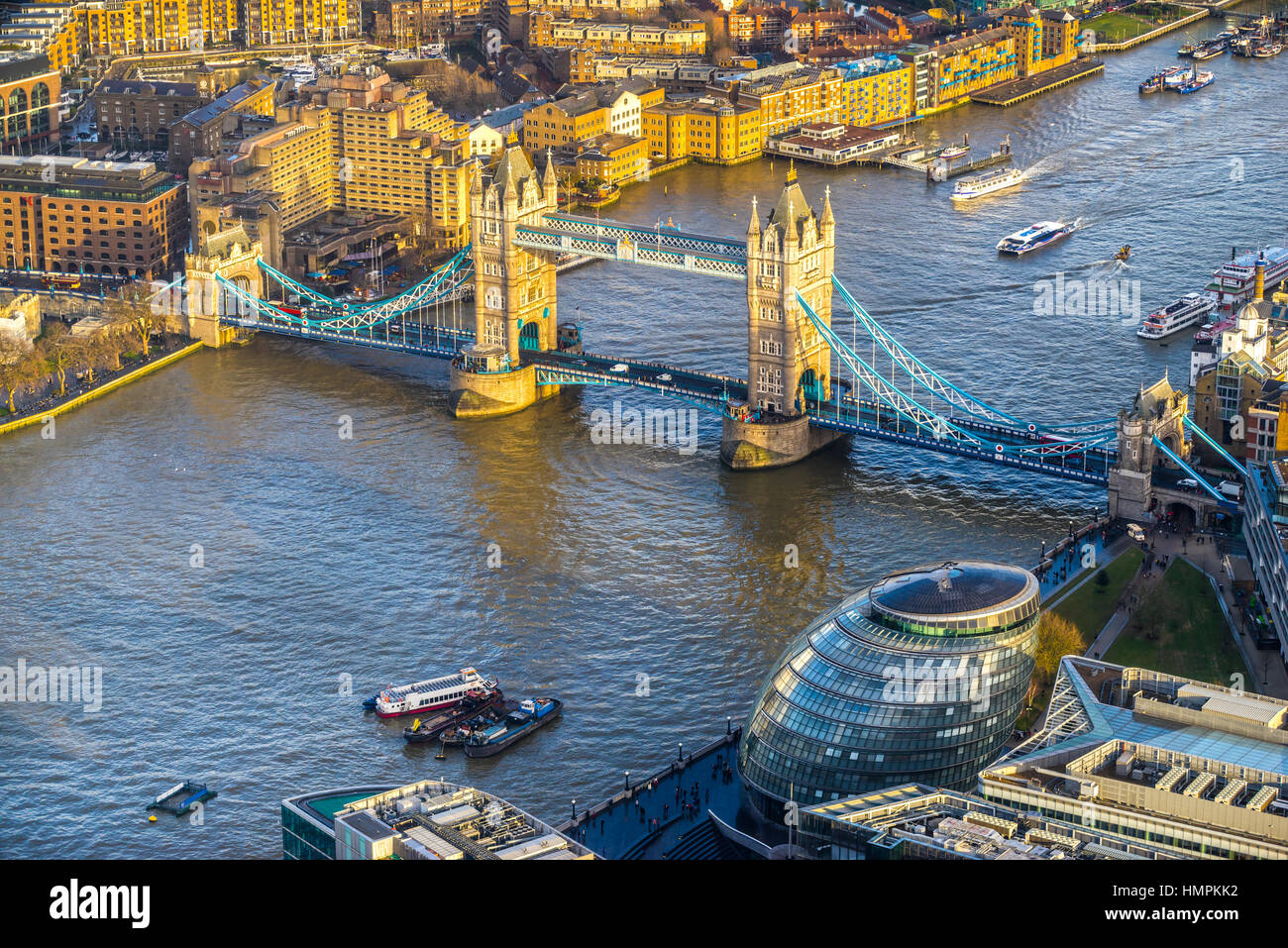 Tower Bridge und Thames River, Blick von der Shard, London, UK Stockfoto