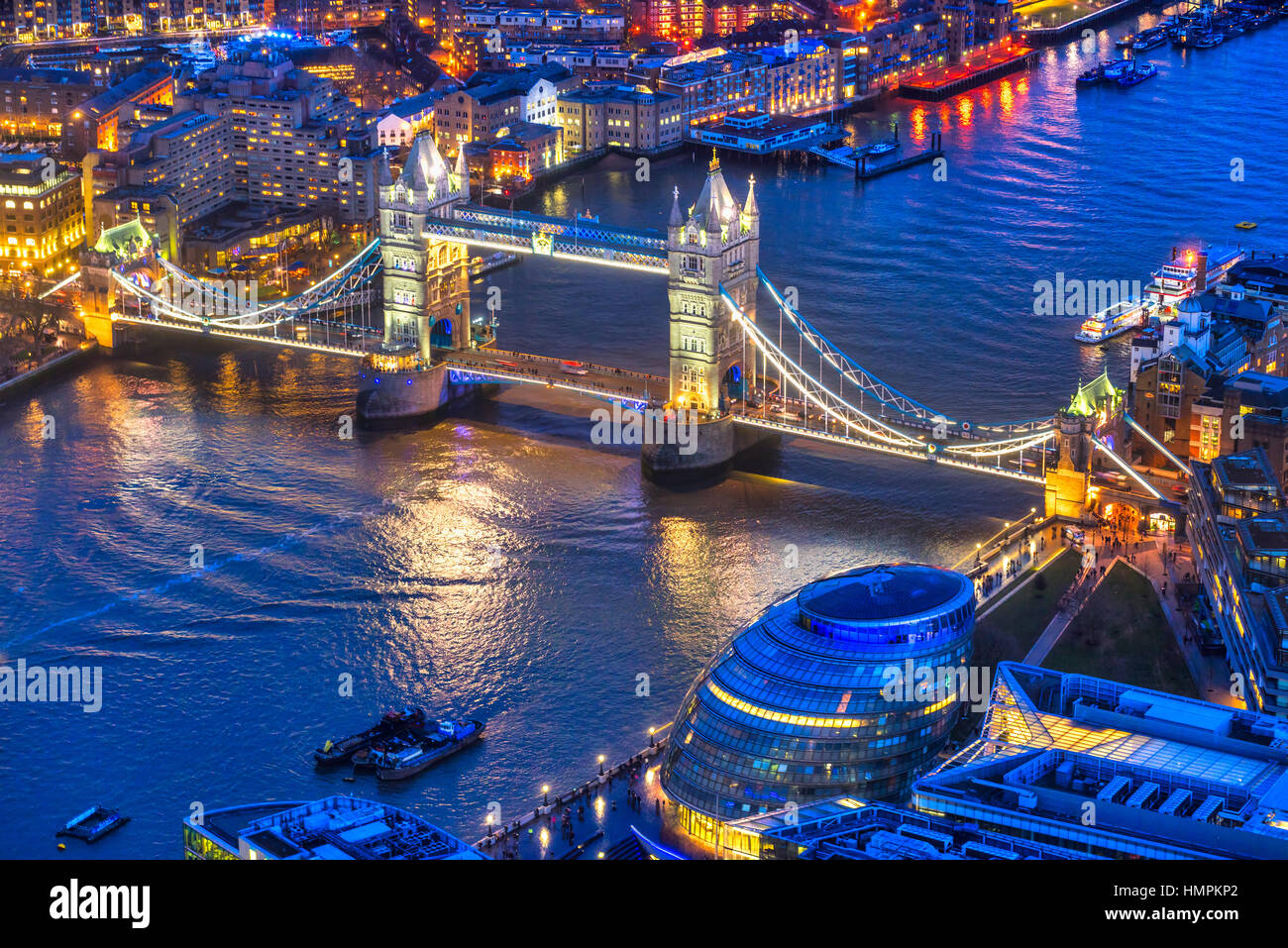 Tower Bridge und Thames River, Blick von der Shard, London, UK Stockfoto