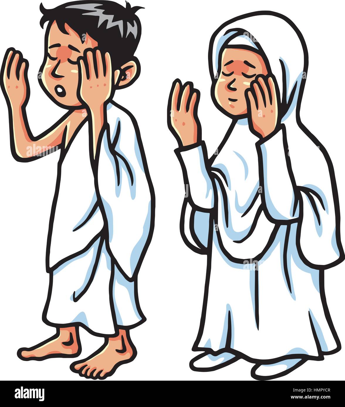 Junge und Mädchen Hadsch beten Vektor-Illustration Stock Vektor