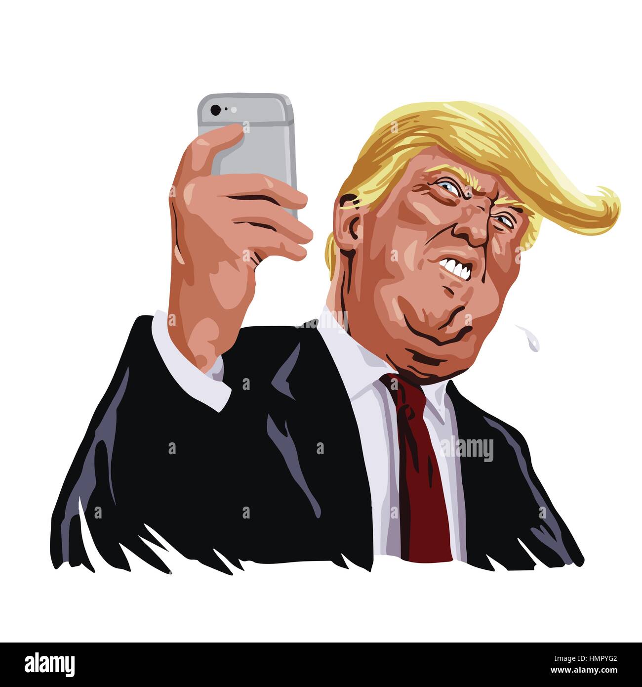 Donald Trump und Social Media Porträt Cartoon Karikatur Vektorgrafik Stock Vektor