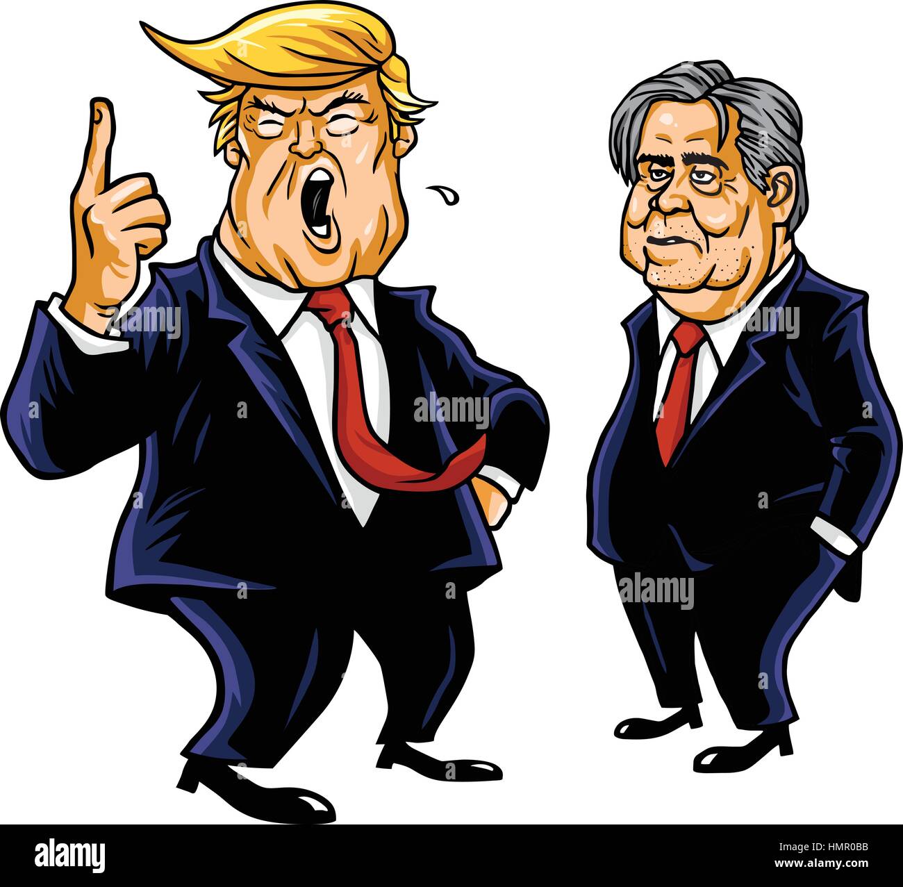 Donald Trump und Steve Bannon Vector Cartoon Karikatur Portrait Stock Vektor